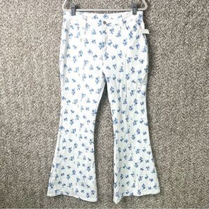 Altar'd State White Floral Boot Cut Pants - Blue Print